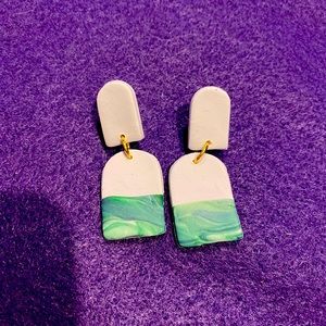 Light mauve polymer earrings dipped in turquoise